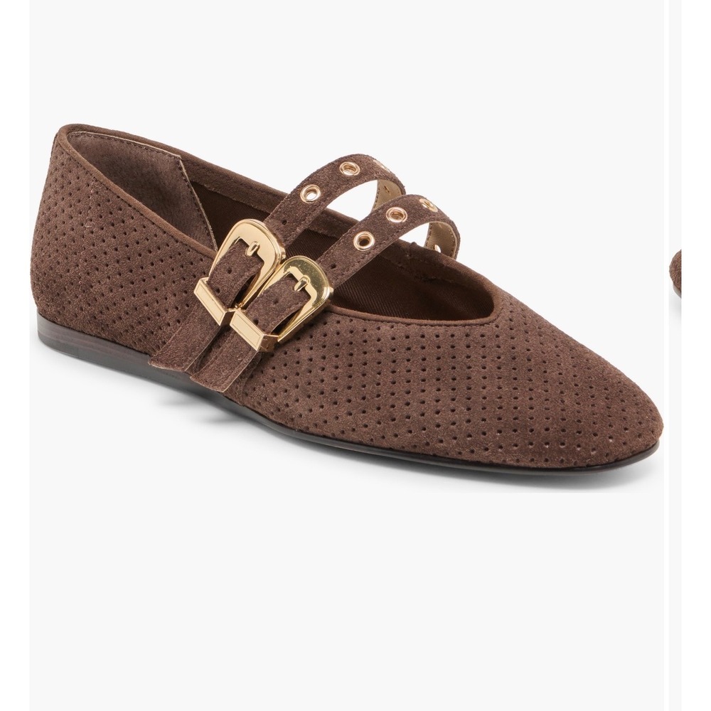 Dolce Vita Baylee Grommet Brown Perforated Suede Mary Jane Flats Size 6